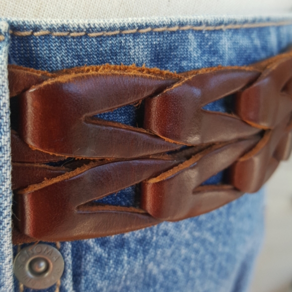 LIMITED ♡ Gorgeous Vintage Soft Genuine Brown Interwoven Design Leather Belt M - Picture 13 of 17